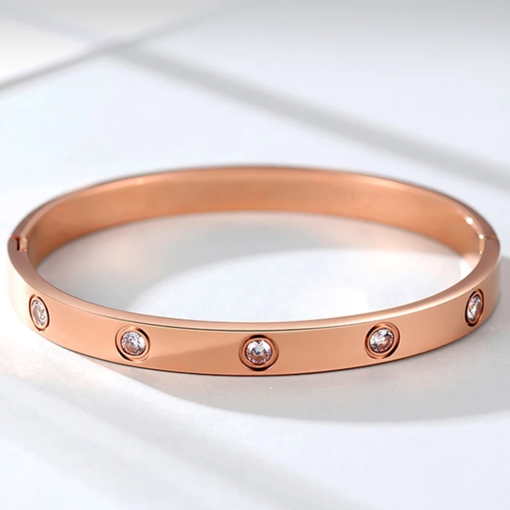 NEW Rose Gold Round Diamond Bangle Bracelet - Picture 5 of 7